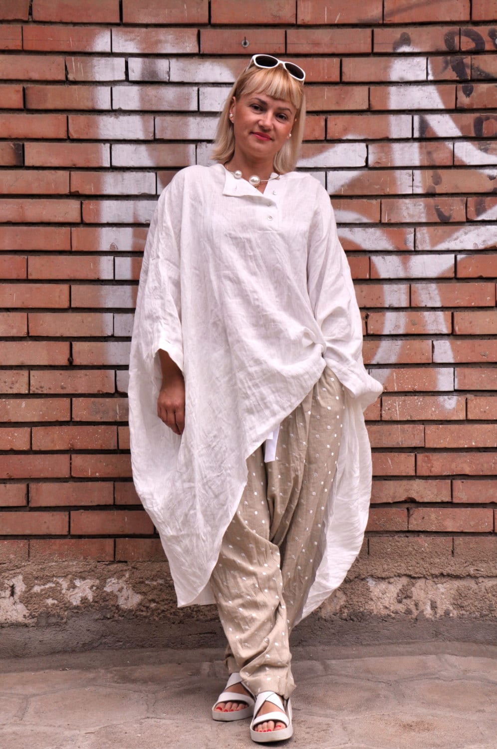 トップス argue COTTON LINEN PREMIUM T Linen Maxi Tunic, Oversized Linen Tunic, Summer White Shirt