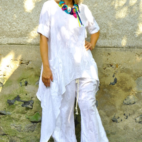 White Linen Pant Suit Two Piece Linen 