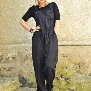 Linen Jumpsuit, Black Jumpsuit, Women Jumpsuit, Linen Clothing, Plus Size Linen Jumpsuit, Linen Overall, Apron Jumpsuit, Pinafore Jumpsuit