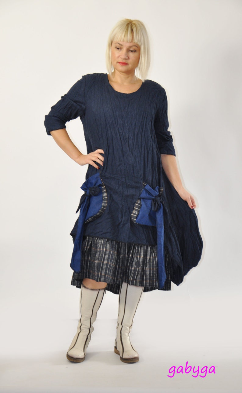 Blue Casual Loose Wool Dress Oversize Wool Plus Size Dress Etsy