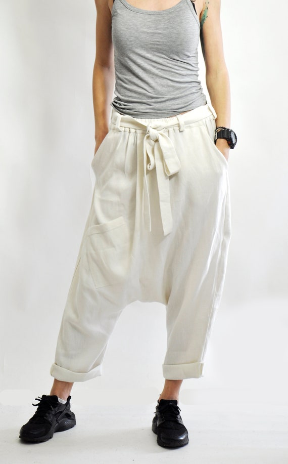 Linen harem pants for women with drop crotch design 899 Linen harem pants for women with drop crotch design 899