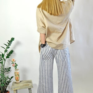 Linen Stripe Pants, Linen Pants, Wide Leg Pants, Women Pants, Linen Clothing, Summer Linen Pants, Beach Linen Pants, Long Pants, Relaxed image 8