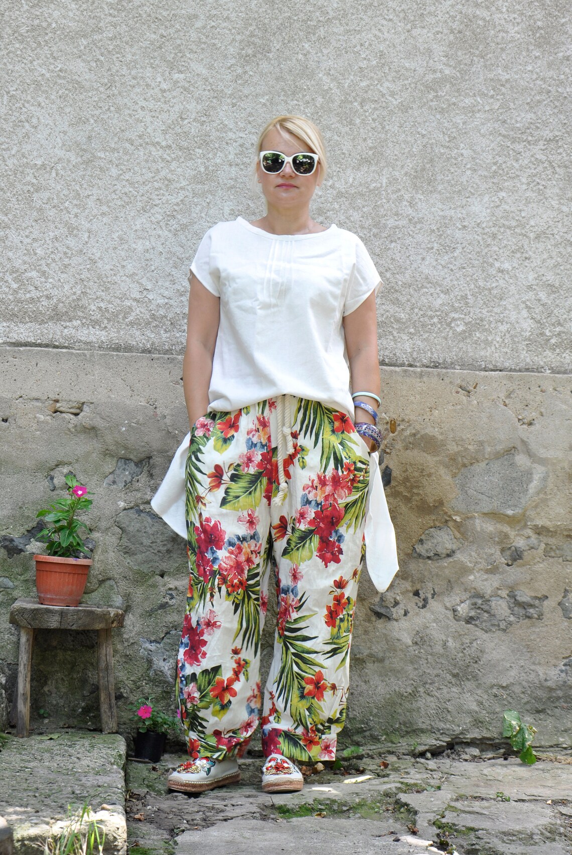 Floral Linen Pants Linen Maxi Pants Summer Linen Pants Etsy