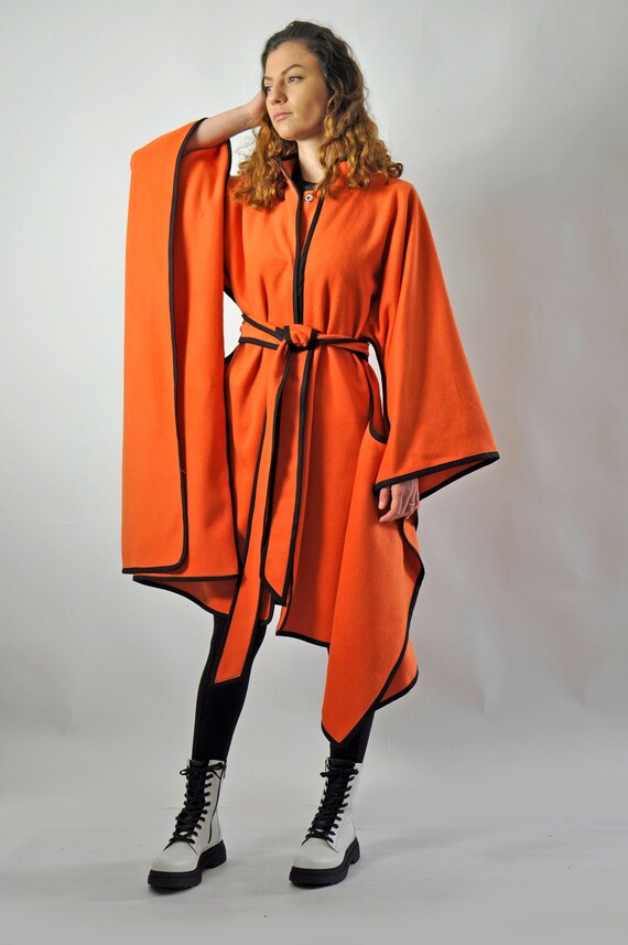 Burnt Orange Coat Kimono Cape Coat 