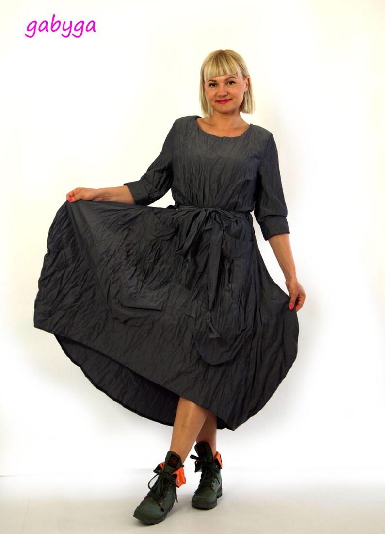 Gray maxi cotton dress/Casual loose cotton dress/Long oversize Etsy