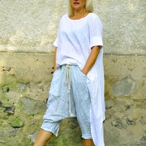 Linen Pants Set, Harem Pants Set, Linen Outfit, Linen Tunic, Linen Clothing, Plus Size Linen Pants, Wide Leg Pants Set, Drop Crotch Pants