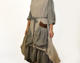 Wool Beige Dress, Cottage Core Dress, Merino Wool Dress, Boho Winter Dress, Winter Warm Kaftan, Lined Wool Dress with Big Pockets