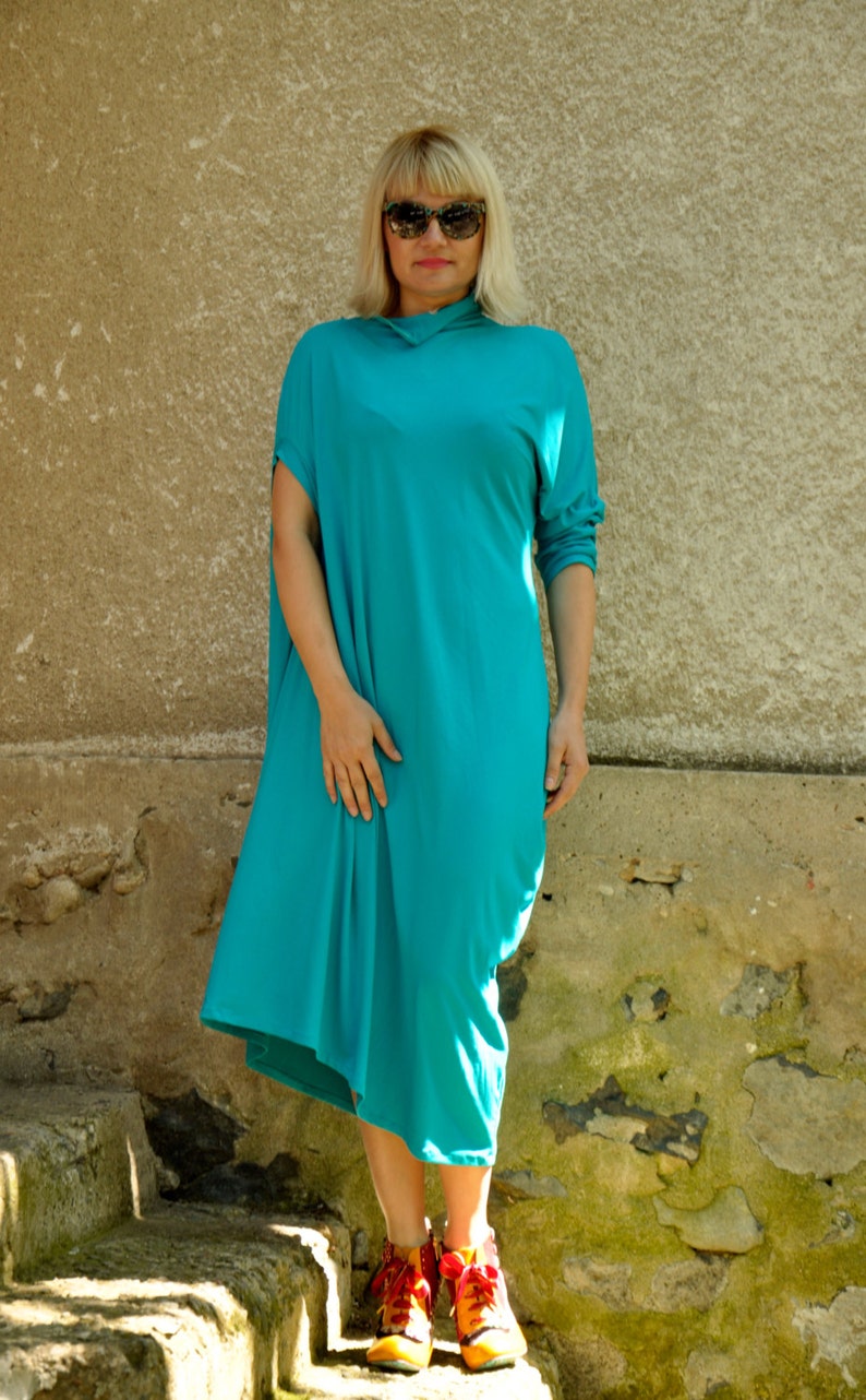 Aqua blue loose cotton Lycra dress/Long tunic/Maxi blue | Etsy