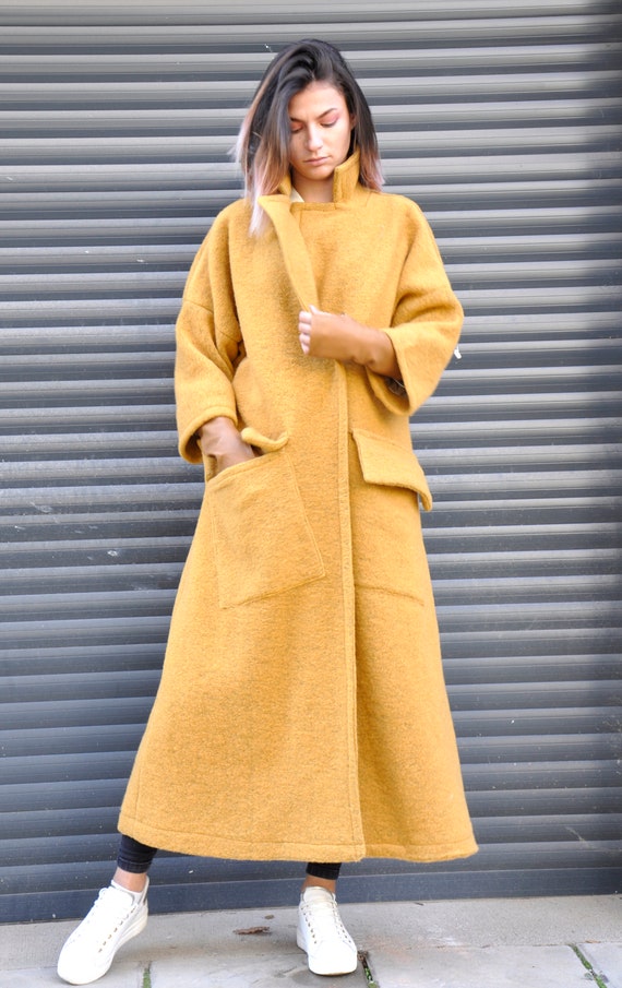 mustard colour winter coat