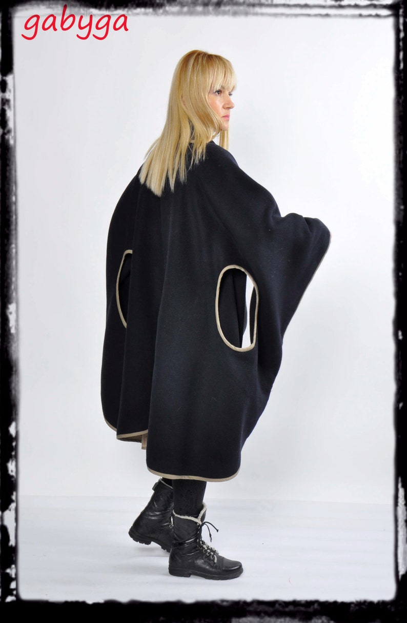 Wool Cloak, Winter Cape, Wool Cape, Plus Size Clothing, Women Cloak, Black Cloak, Winter Cloak, Black Cape Coat, Plus Size Coat, Maxi Coat image 2