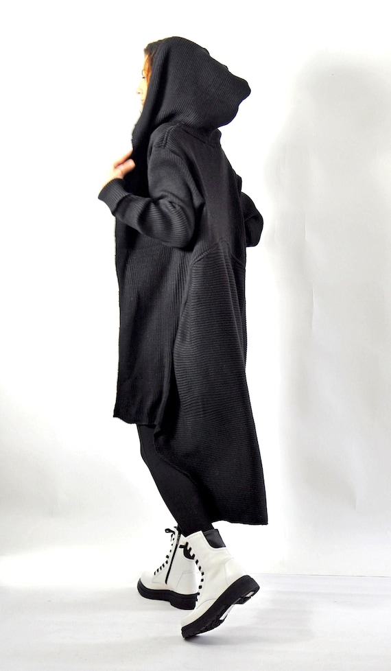 Black Hooded Cardigan, Wool Cloak, Winter Cardigan, Long Cardigan, Winter Clothing, Plus Size Cardigan, Wool Clothing, Warm Cardigan, Gabyga