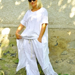 Matching Linen Set Of Pants And Tunic, Linen Clothing, White Linen Outfit, White Linen Pants Set, Spring Clothing, Matching Linen Wear