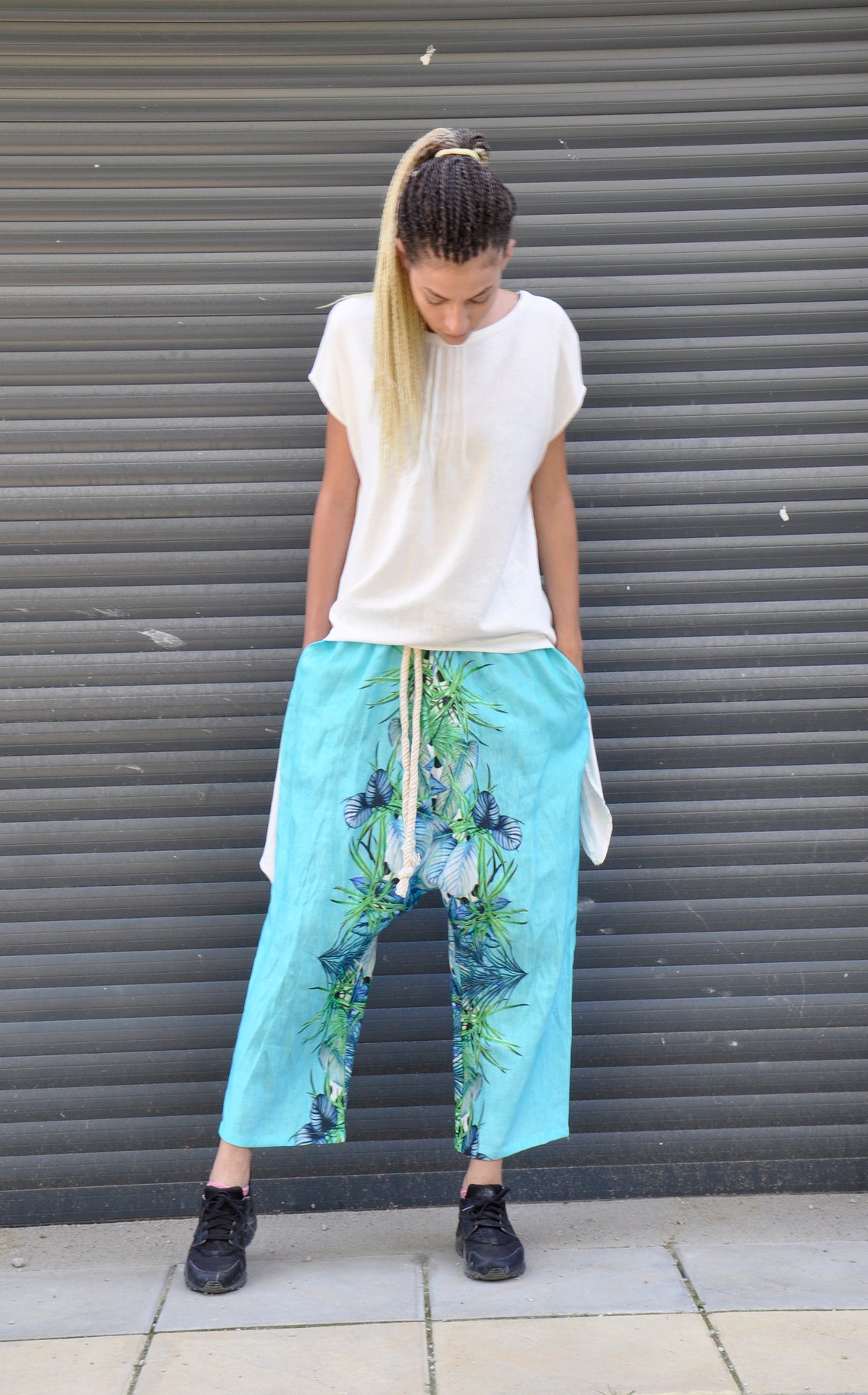 plus size white linen pants