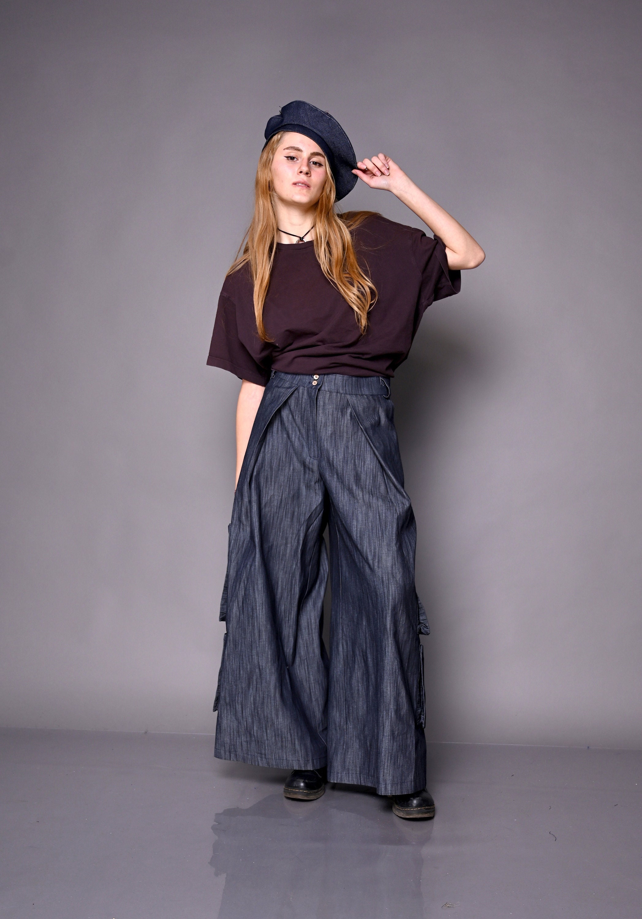 Denim Palazzo Pants, Wide Leg Trousers, High Waisted Pants Denim Palazzo Pants, Wide Leg Trousers, High Waisted Pants