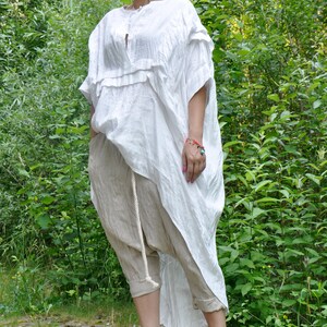 Organic Linen Outfit, Flowy Top and Harem Pants, Plus Size Summer Set image 3