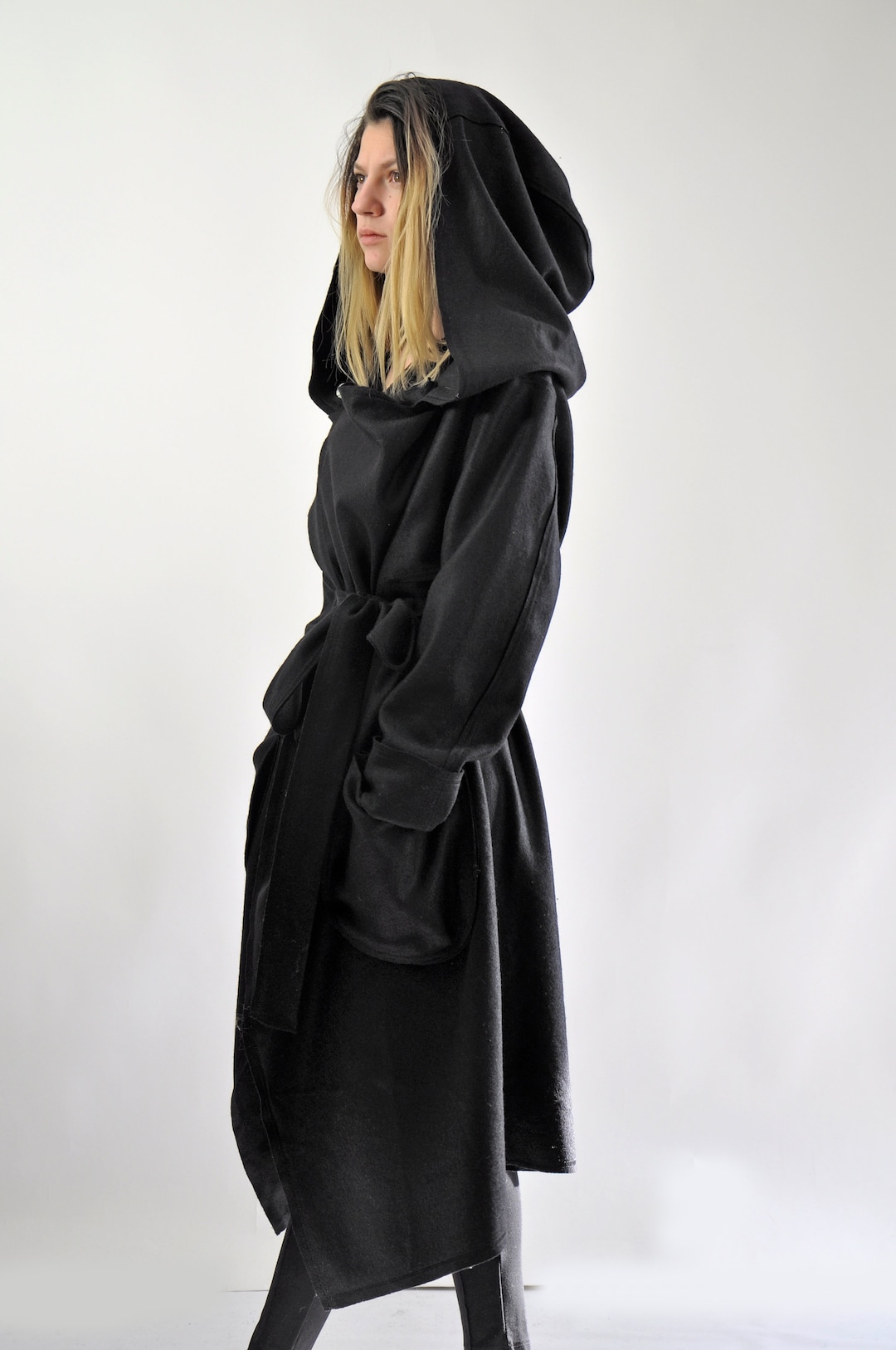 Wrap Coat Womens Wool Hooded Coat Hooded Wool Coat, Winter Coat