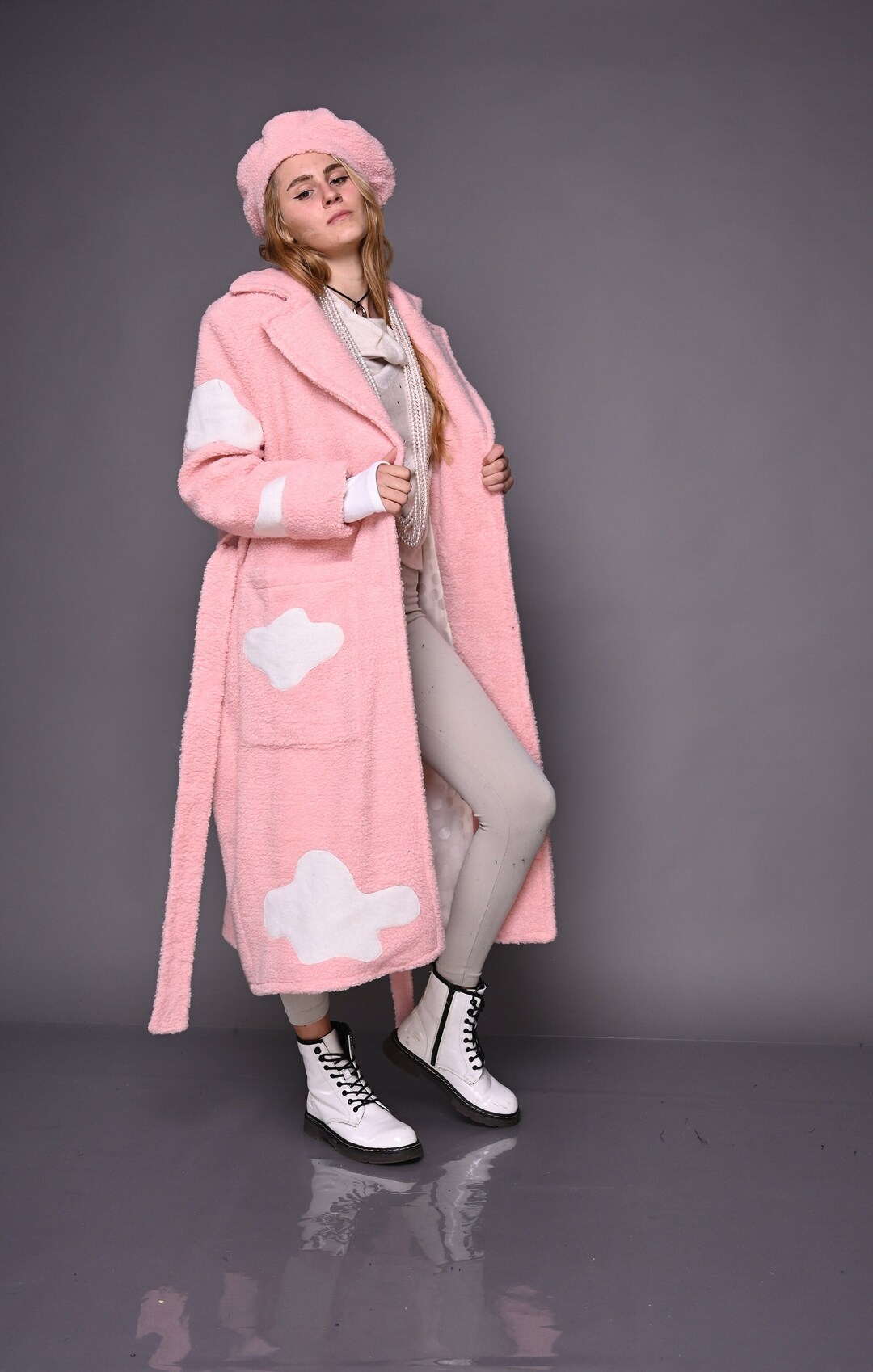 Pink Teddy Coat, Women Winter Overcoat, Faux Fur Coat, Rose Wool Coat