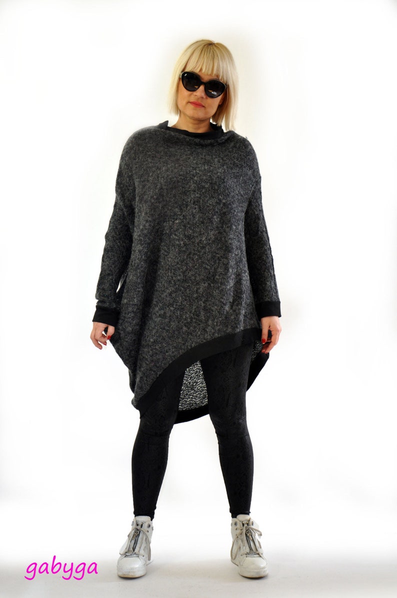 Wool winter sweater in asymmetric and loose fit