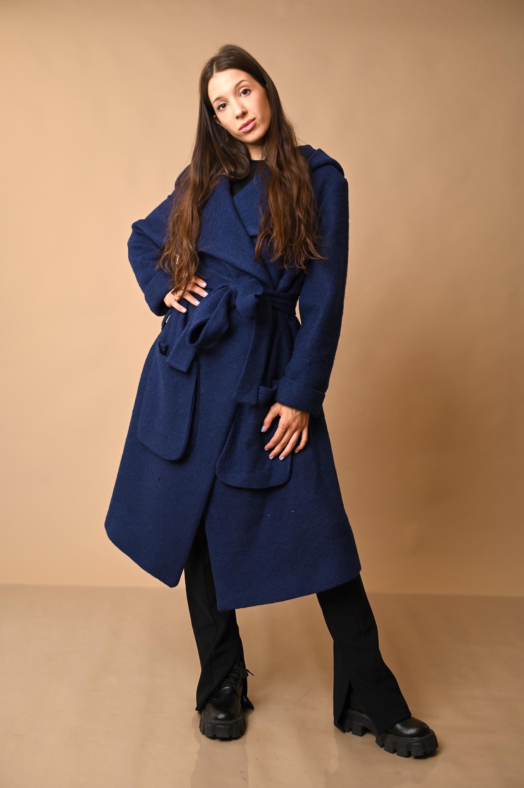 Plus Size Linen Hooded Wool Coat, Belted Winter Outerwear - Etsy