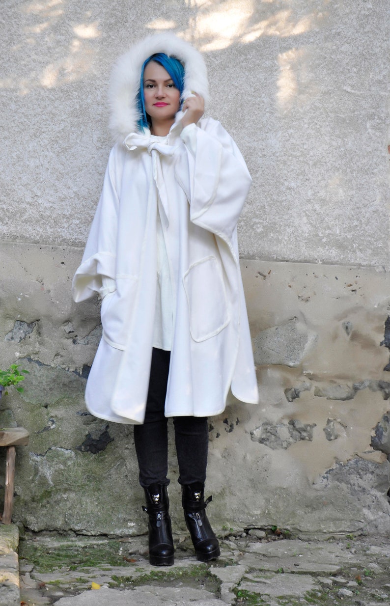 White Wool Coat Hooded Winter Coat White Winter Fur Coat Etsy