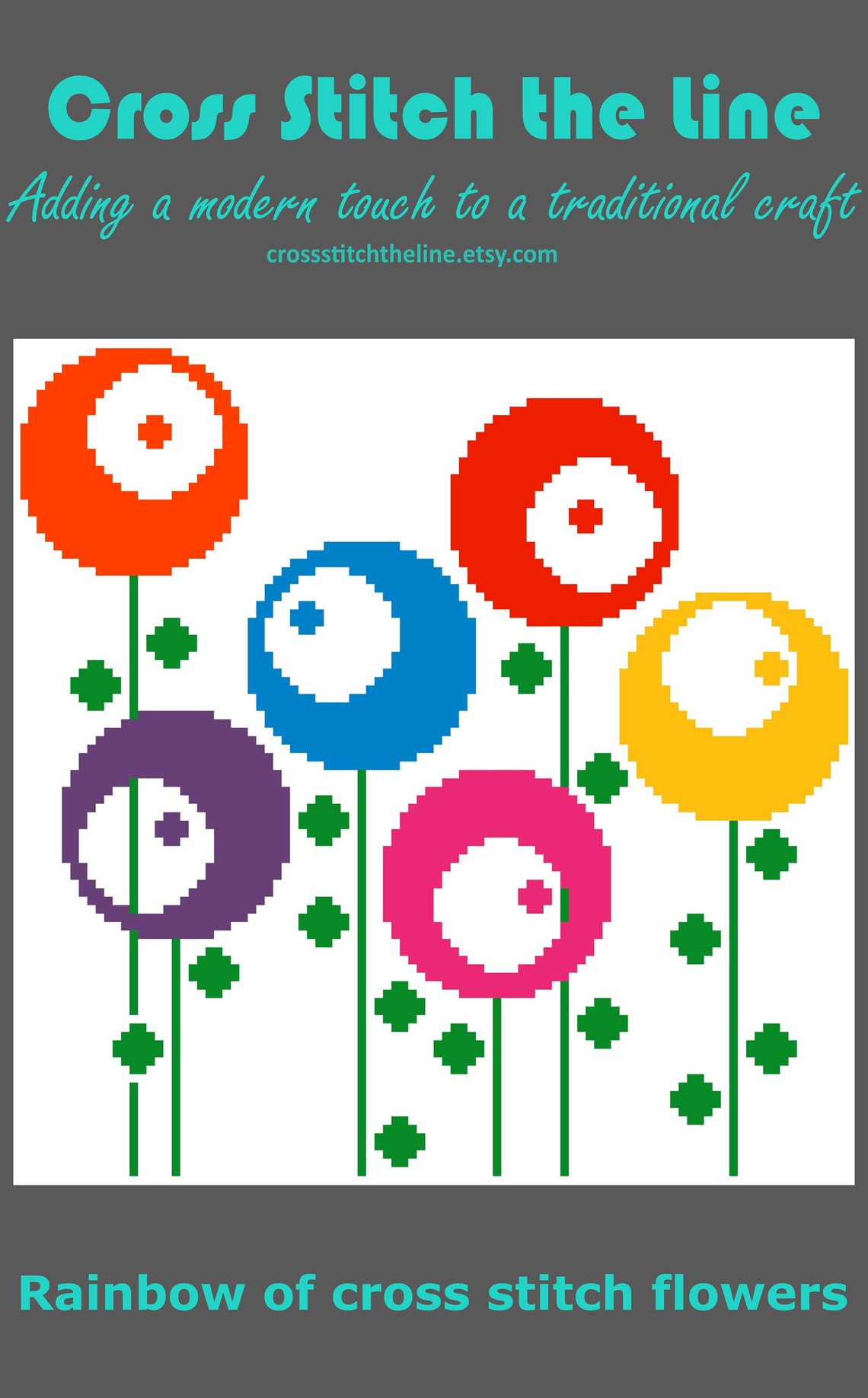 Retro cross stitch pattern. Modern embroidery design. Etsy