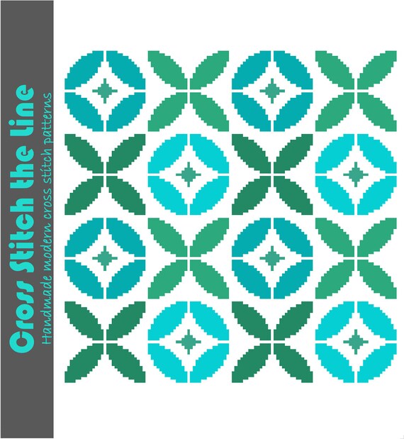 Retro cross stitch pattern inspired by floral tiles. Etsy