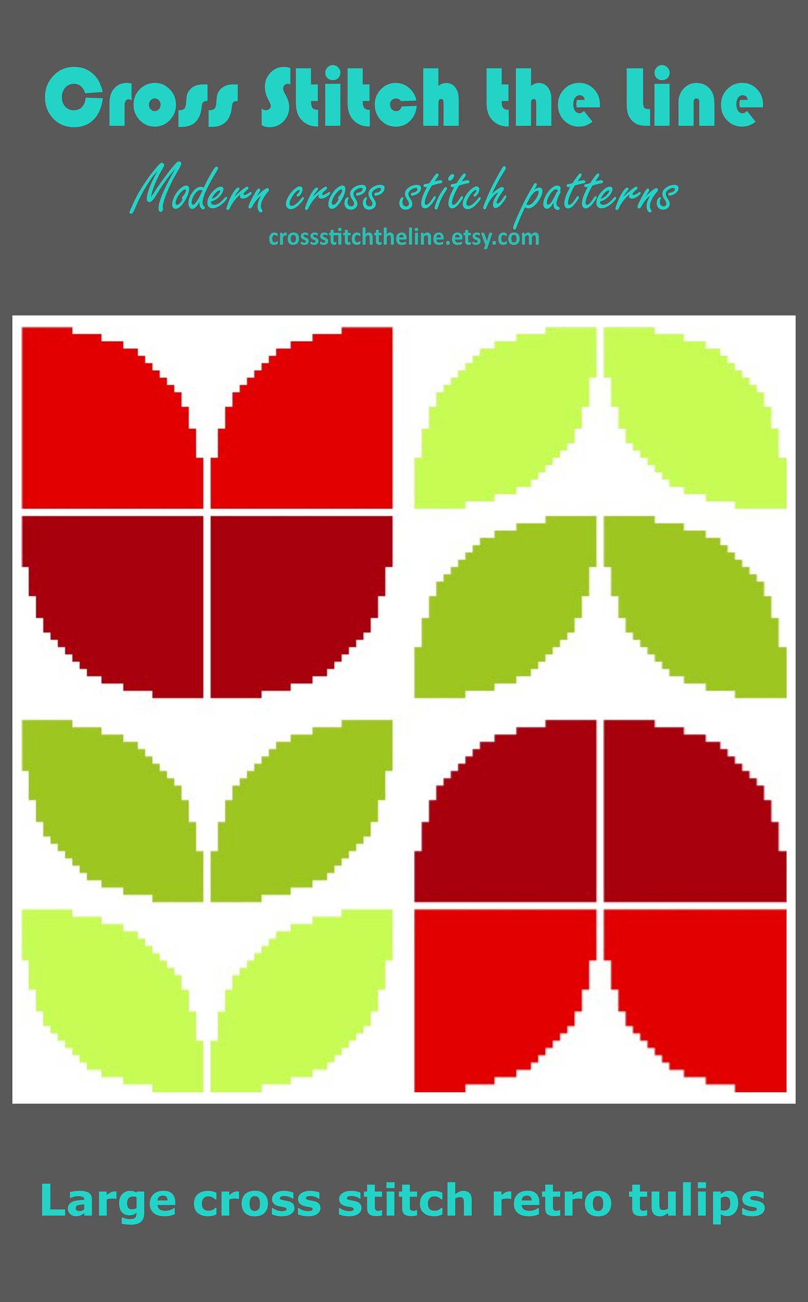 Retro cross stitch pattern of a pair of large tulips. Mid Etsy