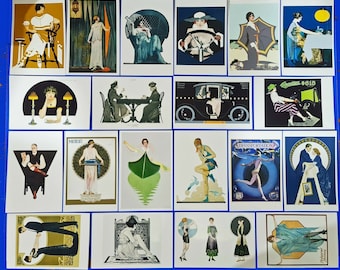 Set of 20 NEW Postcards 1920s Art Deco Illustrations Collection, Postcrossing