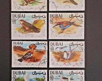 Dubai 1968 Birds Complete Set 8 Stamps Used Pheasant Hoopoe Falcon Egret Tern