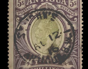 Antigua 1913 KGV 5/- Púrpura y verde SG51 Usado en buen estado Cat 140 St John's CDS