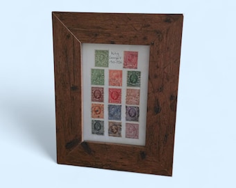 Marco para sellos antiguos del rey Jorge V (1910-1936) / Arte filatélico británico / Exhibición de sellos postales antiguos / Regalo filatélico / Decoración de pared con temática de la historia del Reino Unido