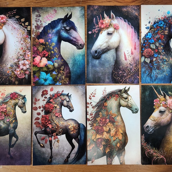 Set of 8 NEW Horses & Unicorns Postcards, great for Postcrossing