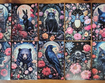 Set of 10 NEW Gothic Botanical Animals Flowers Postcards Great for Postcrossing