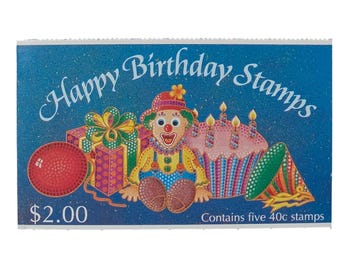Vintage 1991 New Zealand Happy Birthday Stamp Booklet, Dot Art Birthday Stamps, Junk Journal Supplies, Scrapbook Ephemera, Card Making