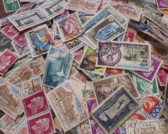 Vintage Franse postzegels voor Junk Journal Collage Scrapbooking | Gebruikte postzegels Frankrijk van papier | Parijse ephemera-knutselpakket