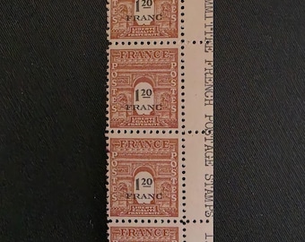 Francia 1944 Arco di Trionfo AMG Liberazione 1.20F MNH Striscia 4 Selvedge inglese