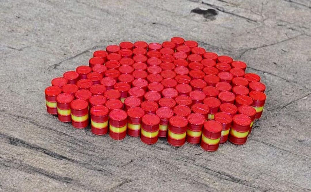 100 bidones de petróleo estilo Shell Oils rojo-amarillo, escala OO ...