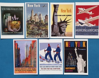 Set von 7 Neuen 1930s Vintage New York Reise-Plakat Postkarten 83L