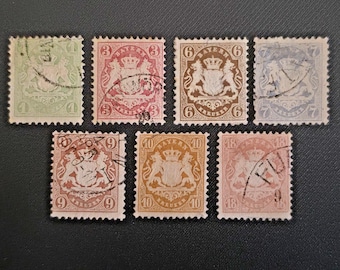 Bavaria 1870 Coat of Arms 7 Used Stamps 1k 3k 6k 7k 10k 18k Kreuzer German State