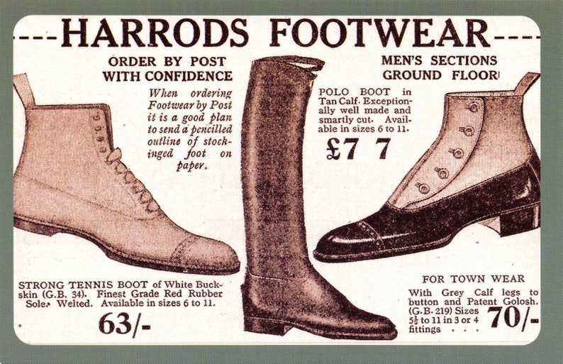 Nostalgia Postcard Harrods Footwear Advertisement 1920 Reproduction Card NS41