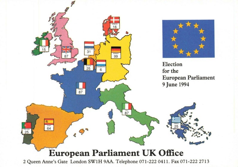 European Parliament Election 9 June 1994 Postcard UK Office JV1