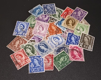 Vintage Britische Briefmarken QEII Wildings Verwendet Pack Junk Journal Scrapbook Mail Art
