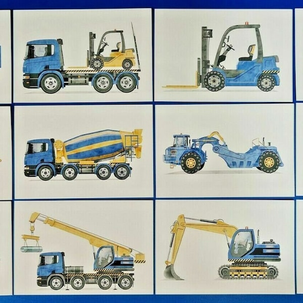 Set of 12 New Kids Postcards Blue Construction Set, Lorry, Digger, Fork Lift RY6