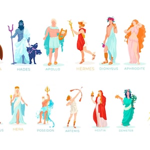 Personaggi della mitologia greca, su una stampa artistica lucida A4, storia, dei, Grecia, greco, arte murale