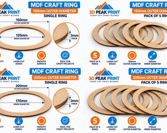 Mdf craft rings 150mm 200mm 3mm thick wreath hoop blanks single or pack of 5