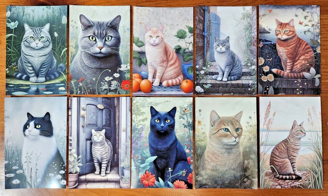Set of 10 Cat Postcards, Cute and Adorable, Perfect for Postcrossing ...