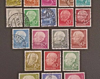 West Germany 1954-60 Heuss Bestimmtes Komplett Gebrauchtes Set 20v SG 1103-1122