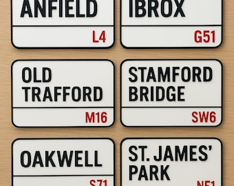 Football Ground Stadium Street Sign Custom London Style Anfield, Old Trafford Larger 300 x 150mm size
