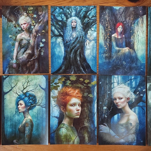 Ensemble de 10 NOUVELLES cartes postales Nordic Tree Girls, glamour, idéales pour le postcrossing