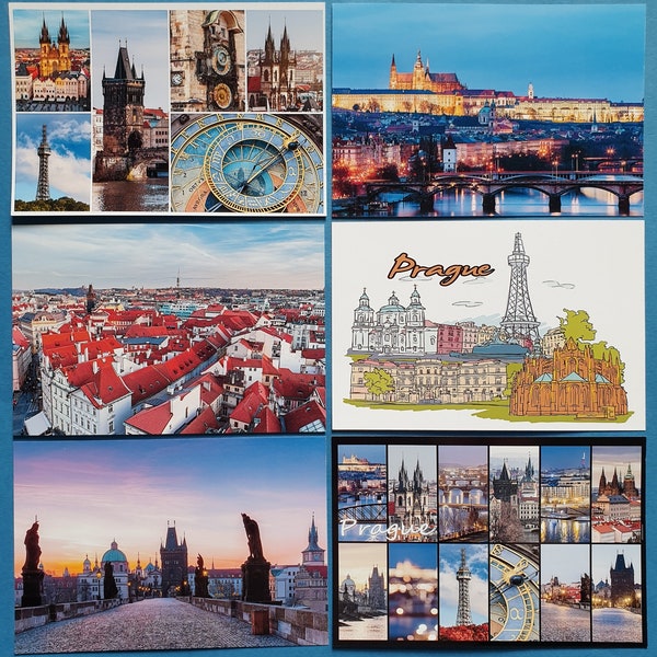 Lot de 6 cartes postales brillantes neuves de qualité, PRAGUE, République tchèque 62O